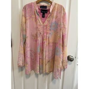 Susan Graver XL Pullover Tank Sheer Blouse Set Pink Multi Preowned